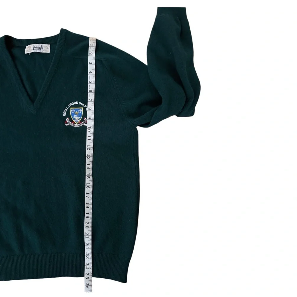 Pringle of Scotland Hunter Green Lambswool V-Neck Golf Preppy Academia Sweater